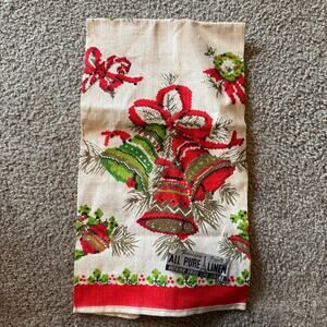 Vintage Parisian Prints All Pure Linen Christmas Bells Towel. New